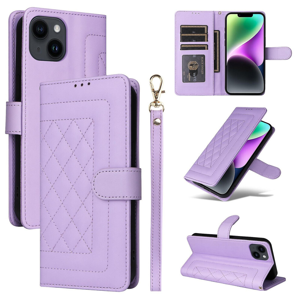 Compatible Iphone 14 Diamond Lattice Leather Flip Phone Case:light Purple 8023556360024