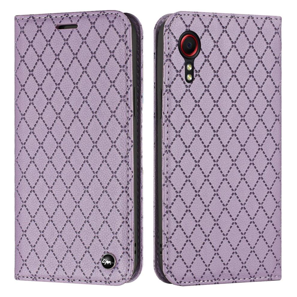 Compatible Samsung Galaxy Xcover 5 Case, Pu Leather Flip Cover Magnetic Closure Wallet Card Slots Stand Case Lattice Design: Purple 5065003381865