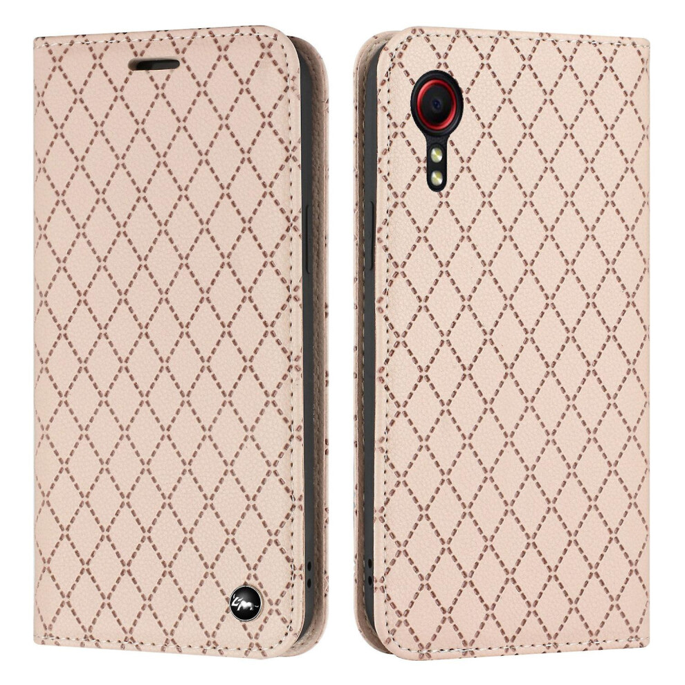 Compatible Samsung Galaxy Xcover 5 Case, Pu Leather Flip Cover Magnetic Closure Wallet Card Slots Stand Case Lattice Design:light Pink 5065003381858