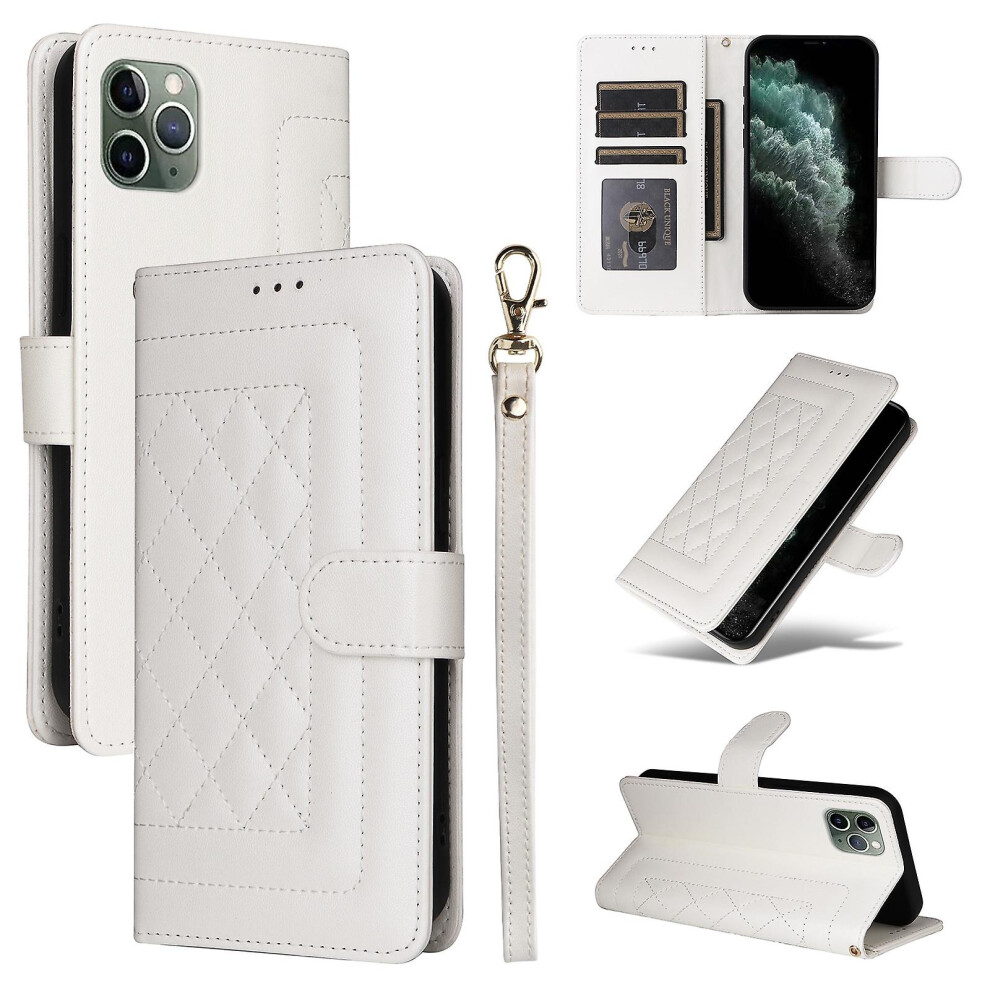 Compatible Iphone 11 Pro Diamond Lattice Leather Flip Phone Case: White 8023556359981