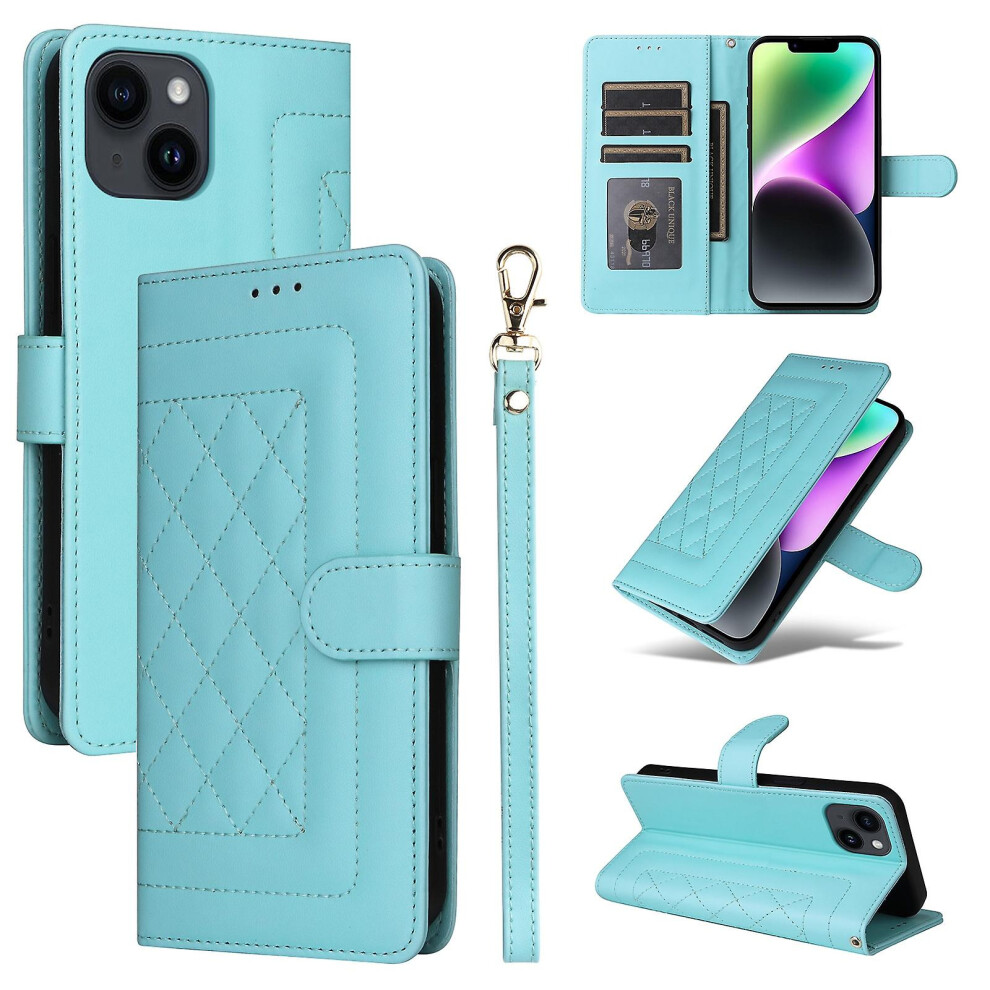 Compatible Iphone 14 Diamond Lattice Leather Flip Phone Case:mint Green 8023556360031