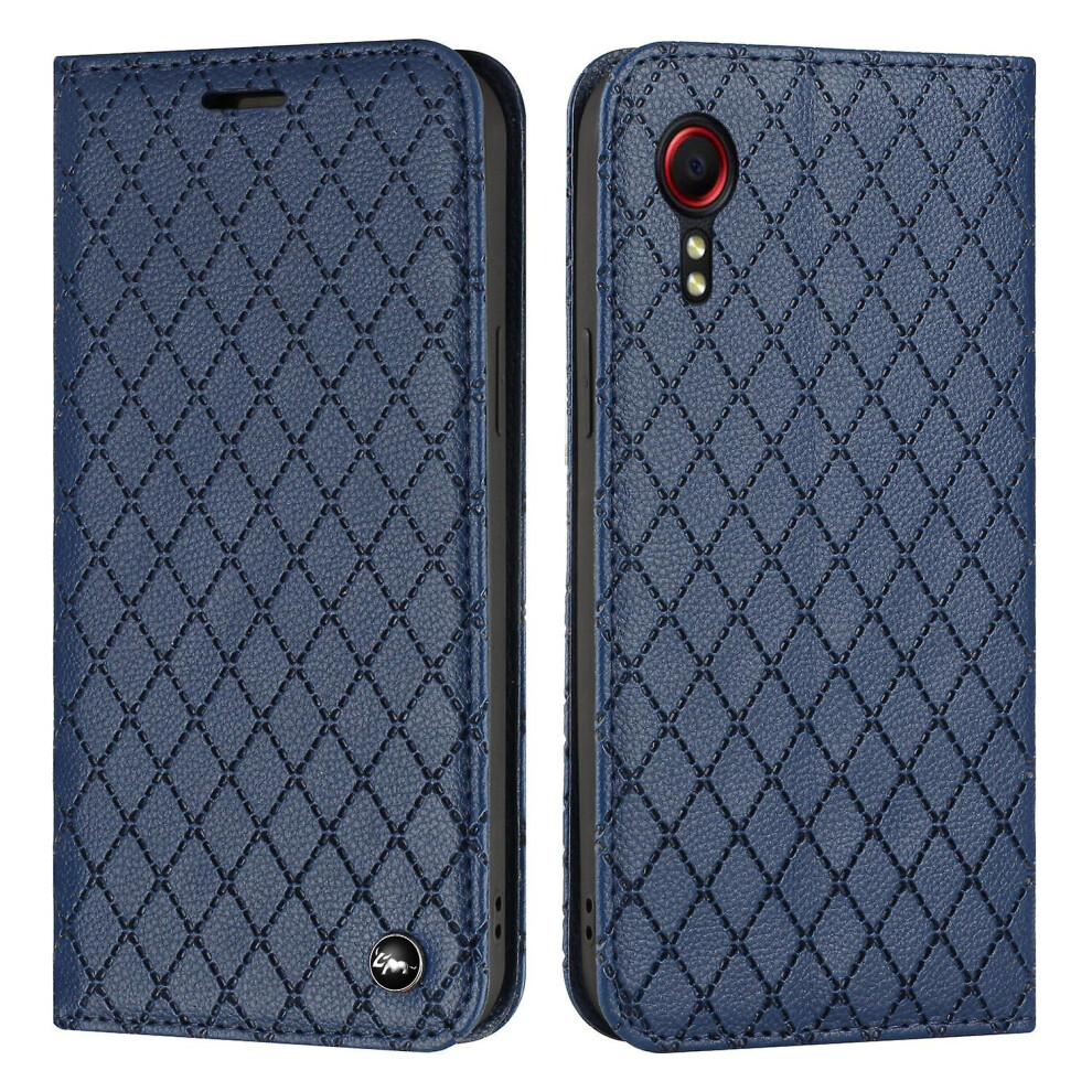 Compatible Samsung Galaxy Xcover 5 Case, Pu Leather Flip Cover Magnetic Closure Wallet Card Slots Stand Case Lattice Design: Blue 8283972238592