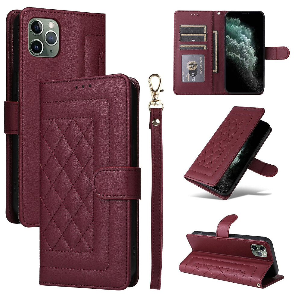 Compatible Iphone 11 Pro Diamond Lattice Leather Flip Phone Case:wine Red 8023556359998