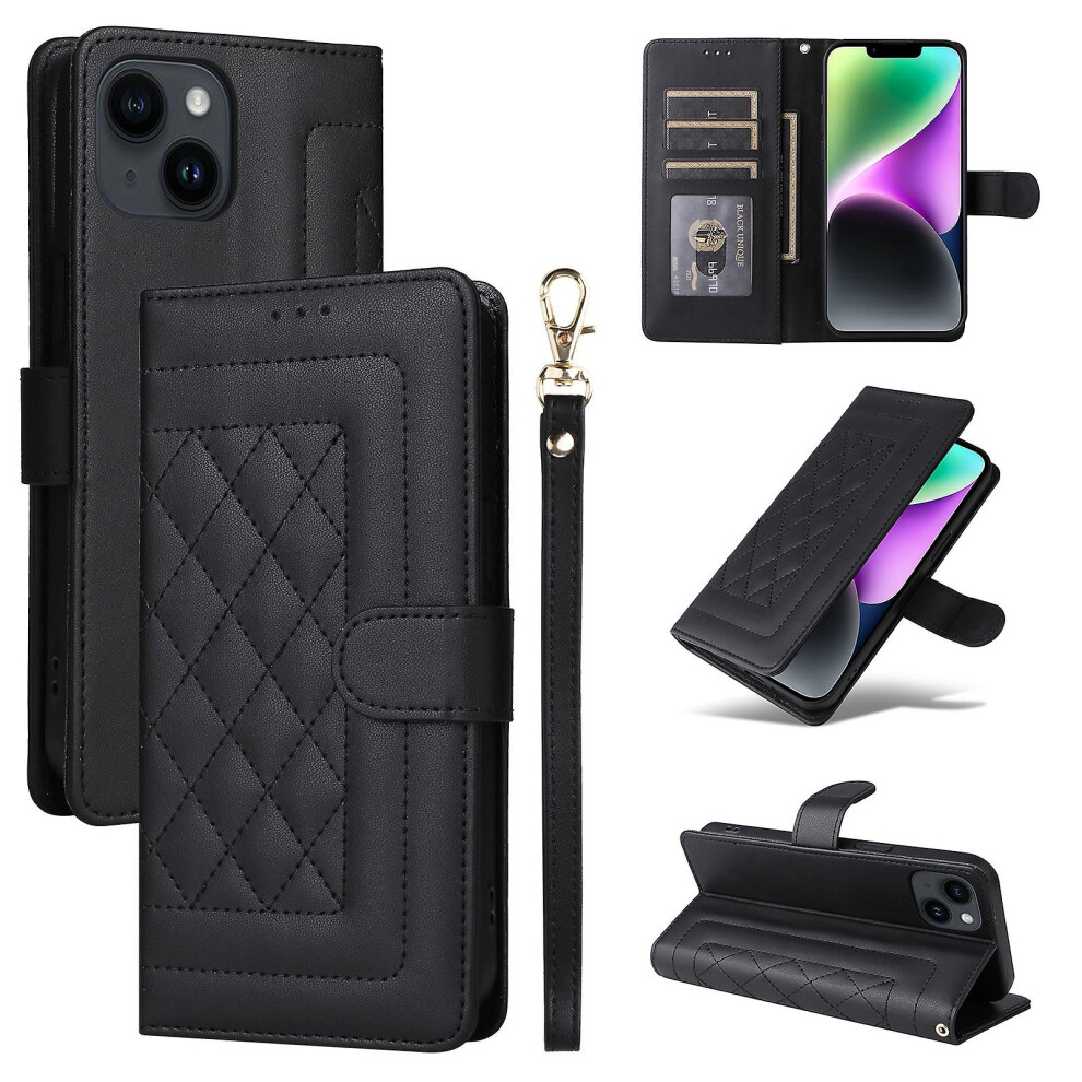 Compatible Iphone 14 Diamond Lattice Leather Flip Phone Case: Black 8023556360000