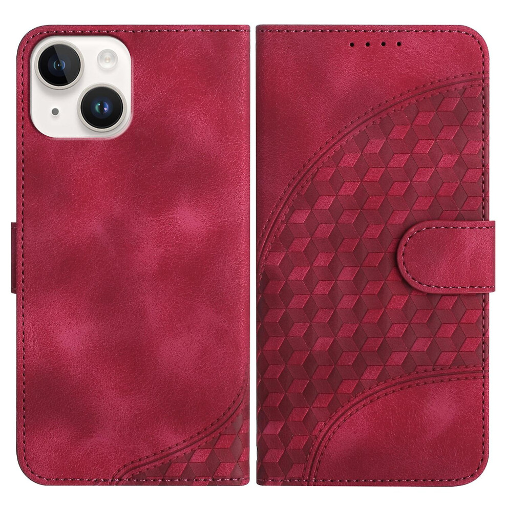 Compatible Iphone 15 Elephant Head Embossed Phone Leather Case With Lanyard:rose Red 4753601164607