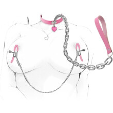 Kit de sujeción BDSM con collar, correa y pinzas para pezones, accesorios ajustables para bondage en pareja.