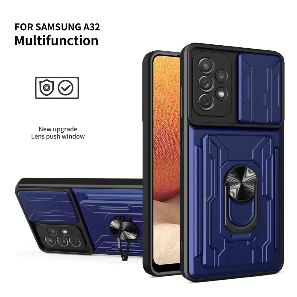Magnetic Phone Case Compatible Samsung A32 4G Slide Camera Lens Protection And Built In 360 Rotatable Ring Holder: Blue 5726356168236