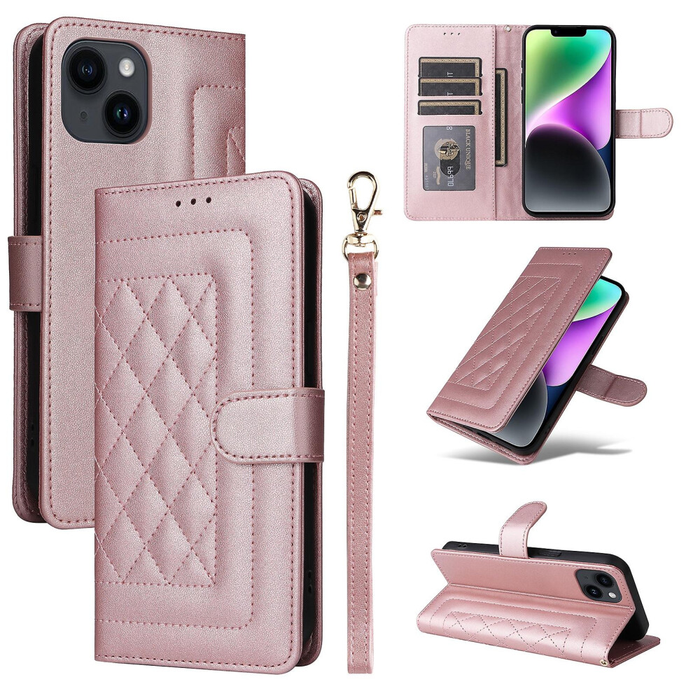 Compatible Iphone 14 Diamond Lattice Leather Flip Phone Case:rose Gold 3175240382036