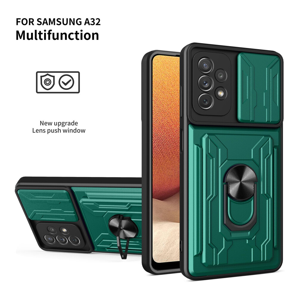 Magnetic Phone Case Compatible Samsung A32 4G Slide Camera Lens Protection And Built In 360 Rotatable Ring Holder:dark Green 6286216123342