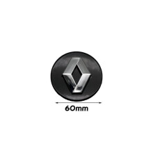 Set of 4 wheel center hubcaps, replacement for Renault 60mm, black