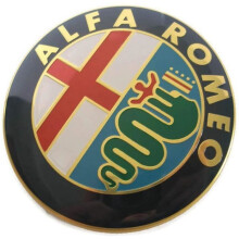 2x Alfa Romeo Emblem-Zierelemente, Gold, 74 mm Logo, Motorhaube vorne, Heck, Gold Emblem 147 156 159 Brera Mito, Metall[47]