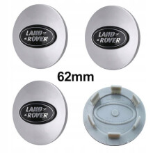 x 62 mm Land Rover zilverkleurige + zwarte wieldopjes met logo
