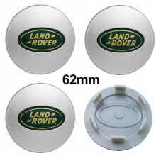 4 Calotas Centrais de Roda Land Rover com Logotipo Prateado e Verde, 62mm