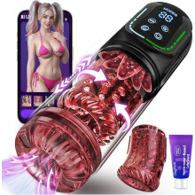 Masturbador masculino com controle por aplicativo de IA, bomba, movimento de vaivém e rotação, 7 modos, à prova d'água e recarregável.
