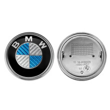 Emblem für Motorhaube oder Heckklappe (82 mm + 74 mm), Logo-Ersatz für BMW-Motorhaube/Heckklappe, Carbonfaser, blau/weiß