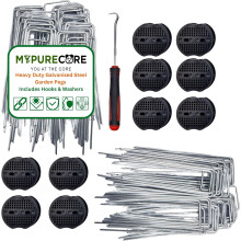Heavy Duty Galvanised Steel Garden Pegs 50 Pack U-Shaped Ground Staples Hooks - MYPURECORE