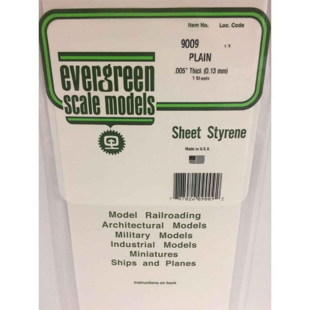 Evergreen 9009 Polystyrene 0.005" Plain Sheets X3 6" X 12" White
