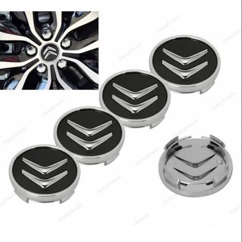 4 x Μαύρο καπάκι κεντρικού τροχού Citroen 60mm, λογότυπο εμβλήματος ζάντας 1