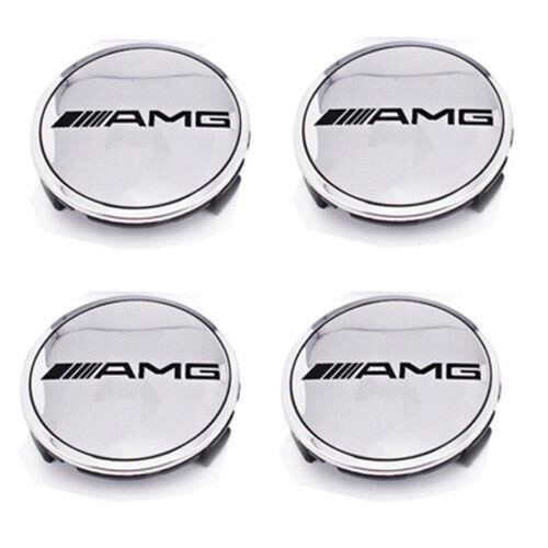 x Ασημένια καλύμματα κεντρικών τροχών Mercedes Benz AMG ABS 75mm με έμβλημα και λογότυπο 1