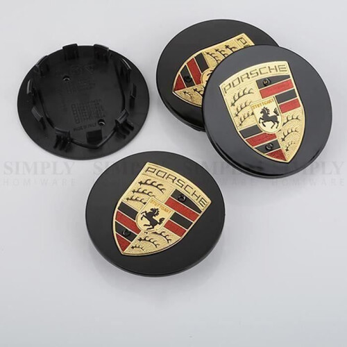 4 x Μαύρα καλύμματα κέντρου τροχού ABS 65mm με κάλυμμα ζαντών με έμβλημα Porsche 1