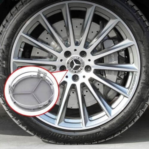 4 κεντρικά καπάκια τροχών Mercedes Benz 75 χιλιοστών σε μαύρο χρώμα με λογότυπο, καπά 2