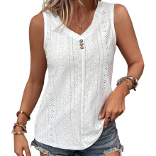 Womens U Neck Tank Tops Summer Sleeveless Loose Button-White M