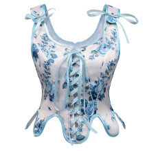 Renaissance Corset Costume Women Corset Top Floral-Blue L