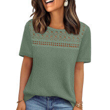 Womens Short sleeve  Shirts  Tops-Green XXL