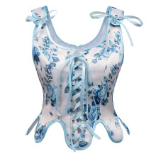 Floral Bodyshaper Bustier for Retro Theme Party Stage-Blue XL