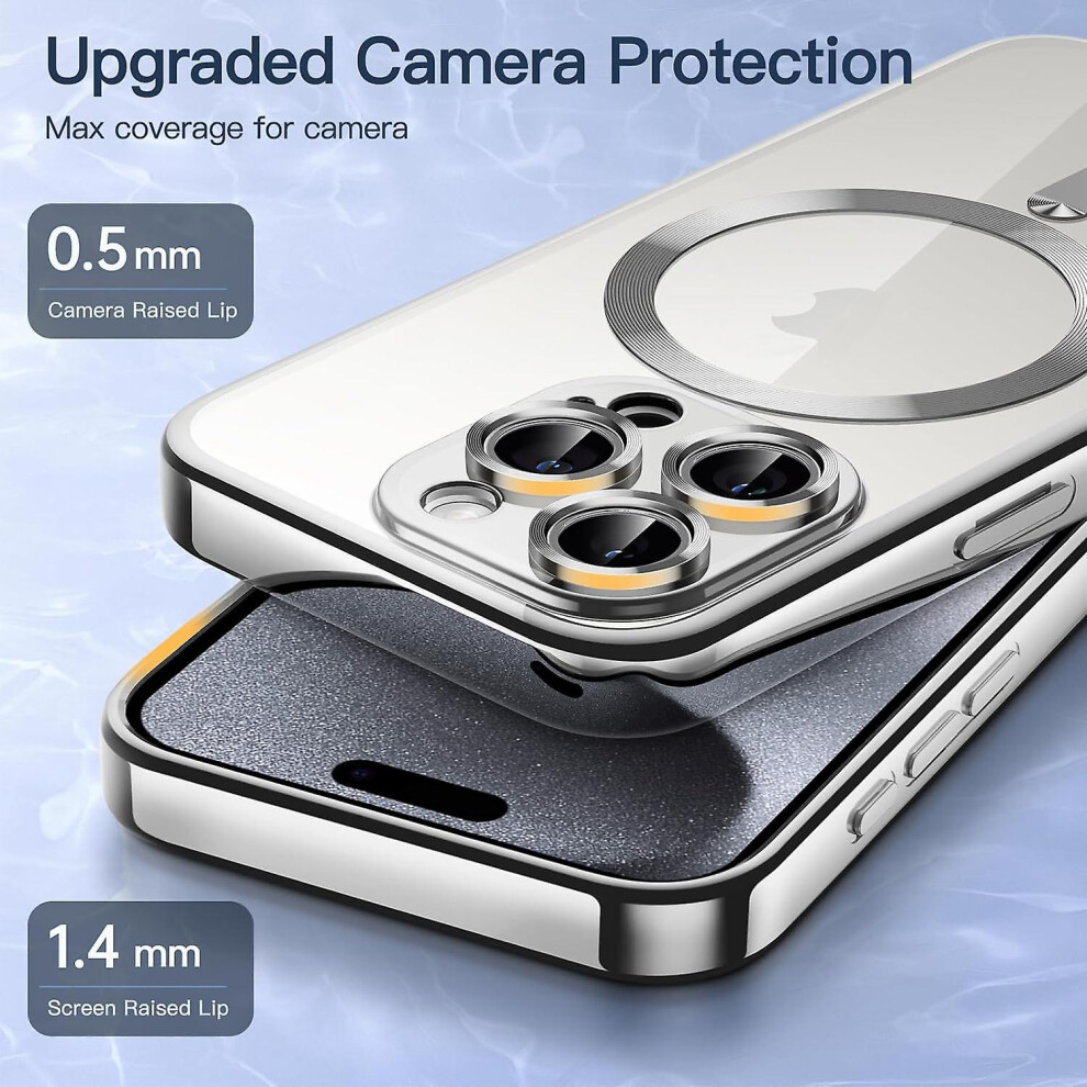 Compatible Iphone 15 Plus Magsafe Magnetic Transparent Electroplated Tpu Phone Case: Silver 5419526240893