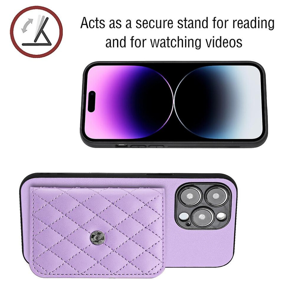 Compatible Iphone 12 Mini Rhombic Texture Card Bag Rfid Phone Case With Long Lanyard:light Purple 6421300249533