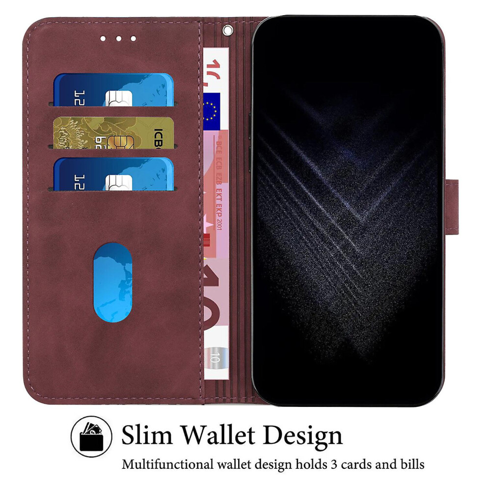 Iphone 13 Case, Pu Leather Flip Cover Magnetic Clasp Design Wallet Card Slots Stand Case: Red 6421300249175