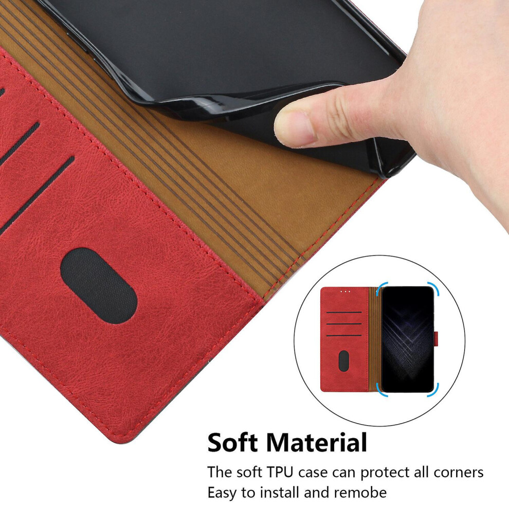 Leather Magnetic Clasp Case With Flip Wallet Stand Function Cover Compatible Samsung S22: Red 6421300249670