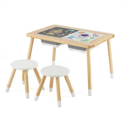 Sensorisches Kindertisch-Set mit 2 Hockern und doppelseitiger Tischplatte 1