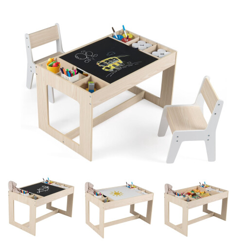 Kindertischset mit 2 Stühlen, doppelseitige Tischplatte 1