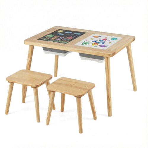 Kinderaktivitätstisch mit 2 Hockern und doppelseitigen Spielbrettern 1