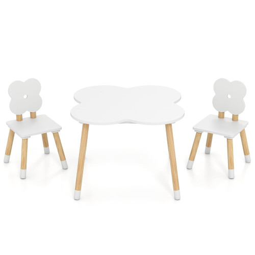 Blumenförmiges Kindertischset mit 2 Stühlen, Weiß 1