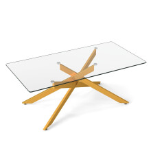 Mesa de centro rectangular de cristal, dorada, 120 x 60 cm