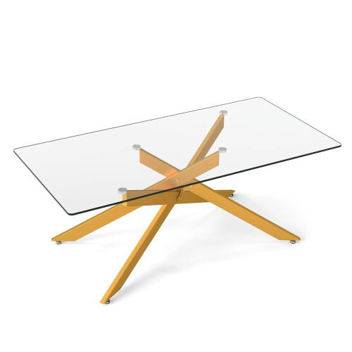 Mesa de centro rectangular de cristal, dorada, 120 x 60 cm