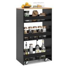 Carrito de cocina delgado de 4 niveles con asa y rieles, negro