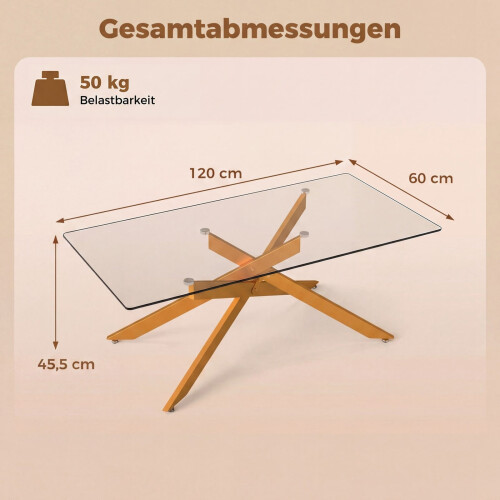 Mesa de centro rectangular de cristal, dorada, 120 x 60 cm 1