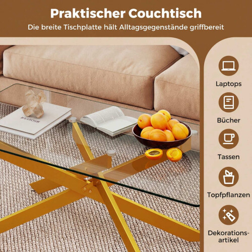 Mesa de centro rectangular de cristal, dorada, 120 x 60 cm 2