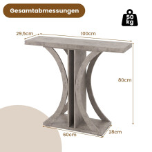 Schmaler Konsolentisch mit geometrischem Metallgestell, Grau