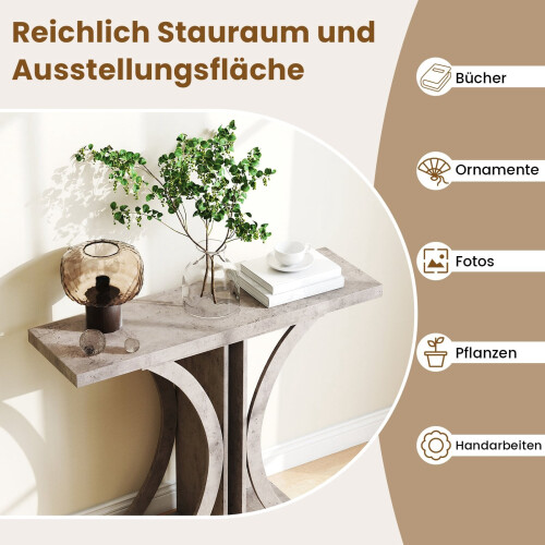 Schmaler Konsolentisch mit geometrischem Metallgestell, Grau 2
