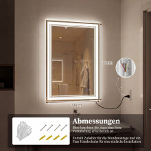 LED-Badezimmerspiegel, beschlagfrei, mit Memory-Funktion, 70 x 50 cm