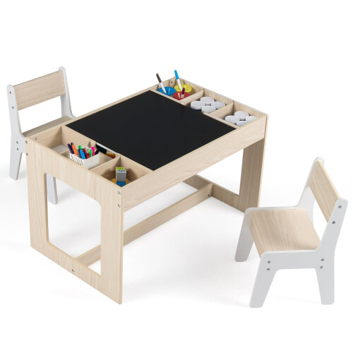 Kindertischset mit 2 Stühlen, doppelseitige Tischplatte 2