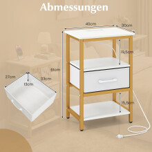 Nachttisch mit Ladestation, Stoffschublade und offenen Regalen