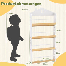 Kinderbücherregal in Hausform, 4-stufig, sturzsicher