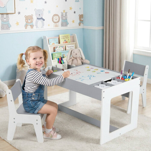Kinder-Aktivitätstisch-Set mit 2 Stühlen, doppelseitige Tischplatte 2