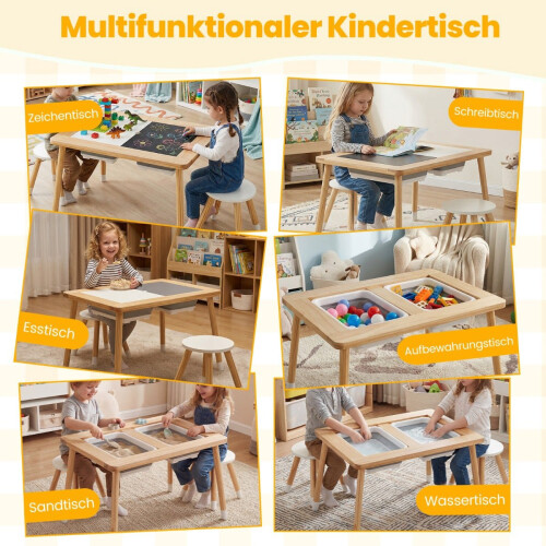 Sensorisches Kindertisch-Set mit 2 Hockern und doppelseitiger Tischplatte 2
